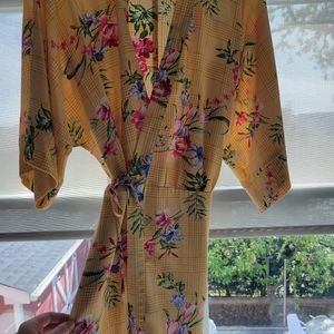 Yellow - Floral Kimono with tie waist detail